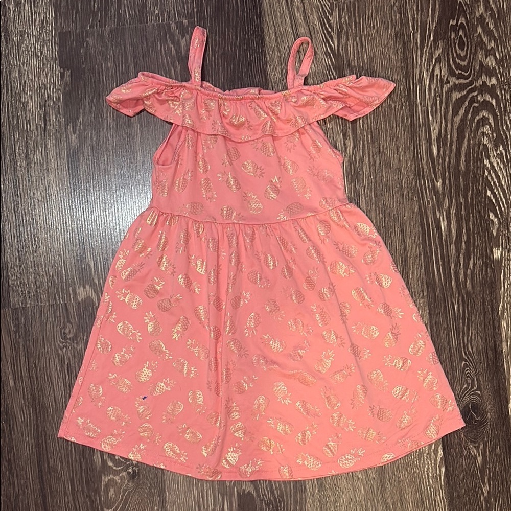Girls Picapino coral dress with shiny pineapples on it size 8